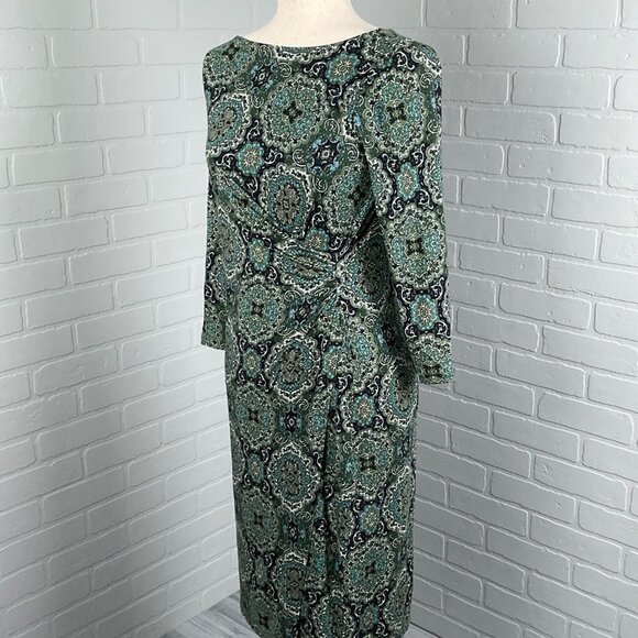 Talbots Dress‎ Women XSmall Green Blue Paisley Drape Sheath Wrap Knit Stretch - Picture 1 of 12